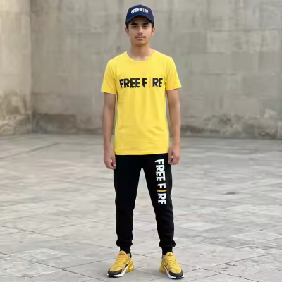 yellow & black free fire printed